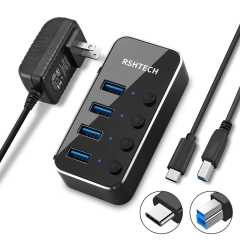 4 Port Aluminum USB C Hub with Individual On/Off Switches(RSH-516C)