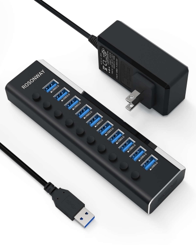 10 Ports Aluminum USB 3.0 Data Hub with 12V/3A Power Adapter(RSH-A10)