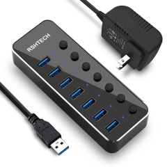 7 Port Aluminum Powered USB 3.0 Hub with Individual On/Off Switches(RSH-518-7)