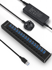 16 Ports Aluminum USB 3.0 Data Hub with 12V/8A with UK Power Adapter(RSH-A16)