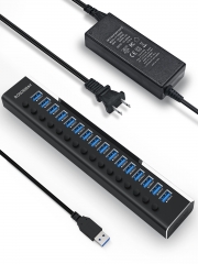 16 Ports Aluminum USB 3.0 Data Hub with 12V/8.3A Power Adapter(RSH-A16)