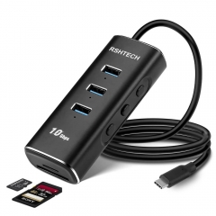 5-in-1 USB 3.2 Gen 2 Hub, Type-C to USB-A 10Gbps Port x 3, with SD/TF Card Reader, RSH-A104D