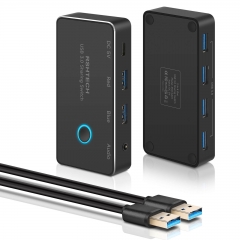 2 in 5 Out USB 3.0 Switch with 4 USB 3.0 Ports, 3.5mm Audio Jack and 2 Pack USB Cable, RSH-A201