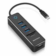 RSHTECH USB C Hub Dongle with 4K HDTV, 3 USB 3.0 Data Port, 100W Power Delivery, SD/TF Card Reader, Aluminum USB-C/Thunderbolt 3 Hub, RSH-T16