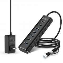 RSHTECH 24W Hub USB 3.0 Alimenté à 7 Ports Aluminium Multiprise
