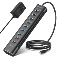 10-Port Powered USB C Hub 60W with 10Gbps USB-A 3.2, 2 USB-C 3.2, 4 USB 3.0 Data Ports, 1 USB-C PD and 2 USB-A Fast Charging Ports, RSH-A10QPD