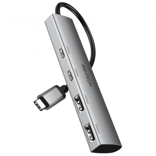 RSHTECH 4-Port USB C Hub [ USB 3.1/3.2 Gen2] Aluminum USB C Hub Multiport Adapter with 10Gbps 2 USB-C and 2 USB-A Data Ports (Gray, RX05)