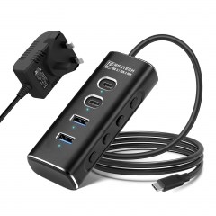 Powered USB C Hub 10Gbps,  Aluminum 4 Ports USB 3.1 Hub Splitter with 2 USB-C & 2 USB-A 10Gbps Data Port, 2ft Long Cable and 5V Power Adapter(RSH-A104