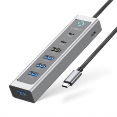 7-in-1 USB C Hub with USB-A 3.2 & 2 USB-C 3.2 10Gbps Data Ports, 4 USB-A 3.0 Ports and 2ft Extended Cable, T17C