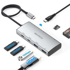 10Gbps USB C Hub, 7-in-1 USB C Multiport Adapter with 4K@60Hz HDMI, USB-A 3.2, 2 USB-C 3.2 Data Port, 100W PD & SD/TF Card Reader, RSH-T07