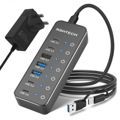 7-Port Powered USB Hub with 3x 10Gbps USB 3.2 Data Ports (2C+1A), 4x 5Gbps USB 3.0 Ports (2C+2A) and 3.3ft USB C/A Long Cable, ST07C-4