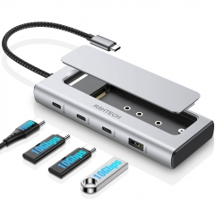 M.2 SSD Enclosure with 2 USB-C 3.2 (10Gbps), 1x USB-A (10Gbps) Data Ports Hub and 100W PD Charging, RSH-D05P