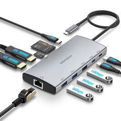 Docking Station Dual Monitor, 11-in-1 USB C Hub with 8K/4K  Daal HDMI, 1Gbps Ethernet, 3x 10Gbps USB 3.2,  2x USB 3.0, 100W PD, SD/TF (RSH-T11H)