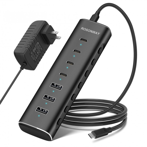 7 Ports Powered USB 3.2 Gen 2 Hub 10Gbps with 4 USB-C 3.2, 3 USB-A 3.2 Ports, 3.3ft Cable and 36W(12V/3A) Power Adapter, RSH-H7C4